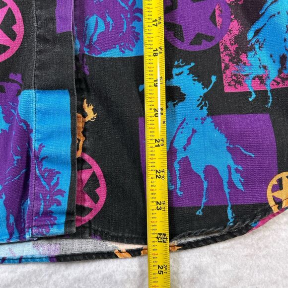 Vintage Lone Roo By Roper Western Shirt Black Purple Cowboy Geometric Print READ - Picture 13 of 16